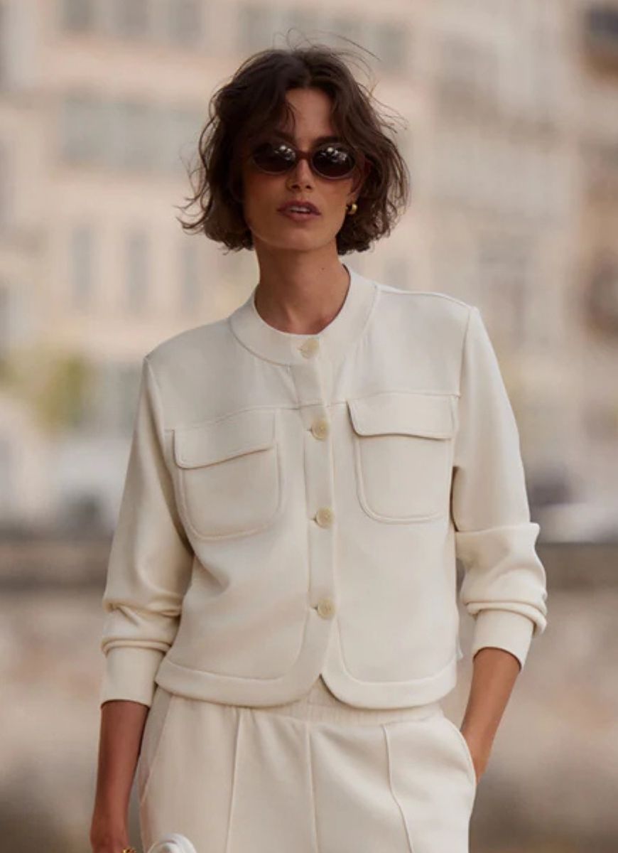 Varley Hartwell Button Through Sweat Jacket in Pristine Front View