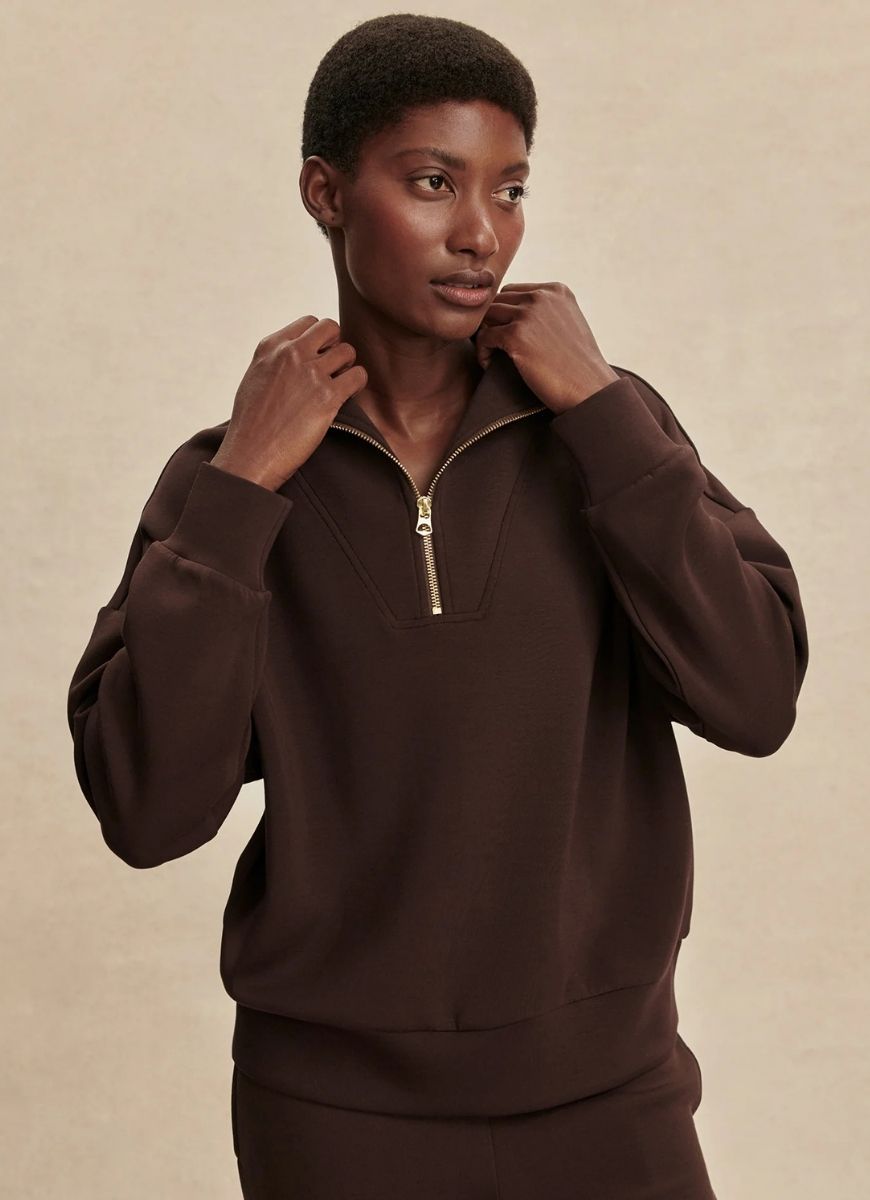Varley Hawley Half Zip Sweatshirt in Coffee Bean