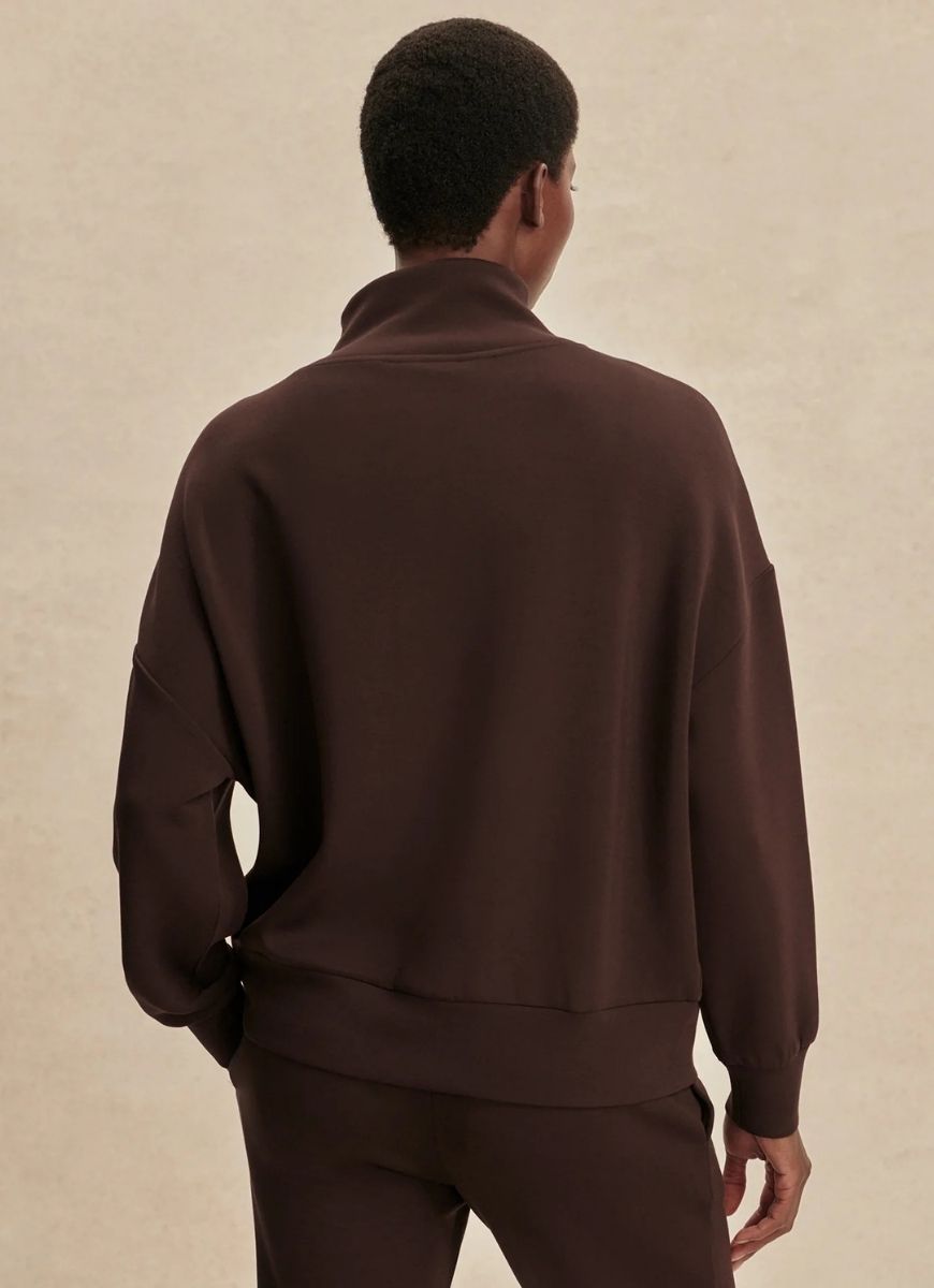 Varley Hawley Half Zip Sweatshirt in Coffee Bean Back View