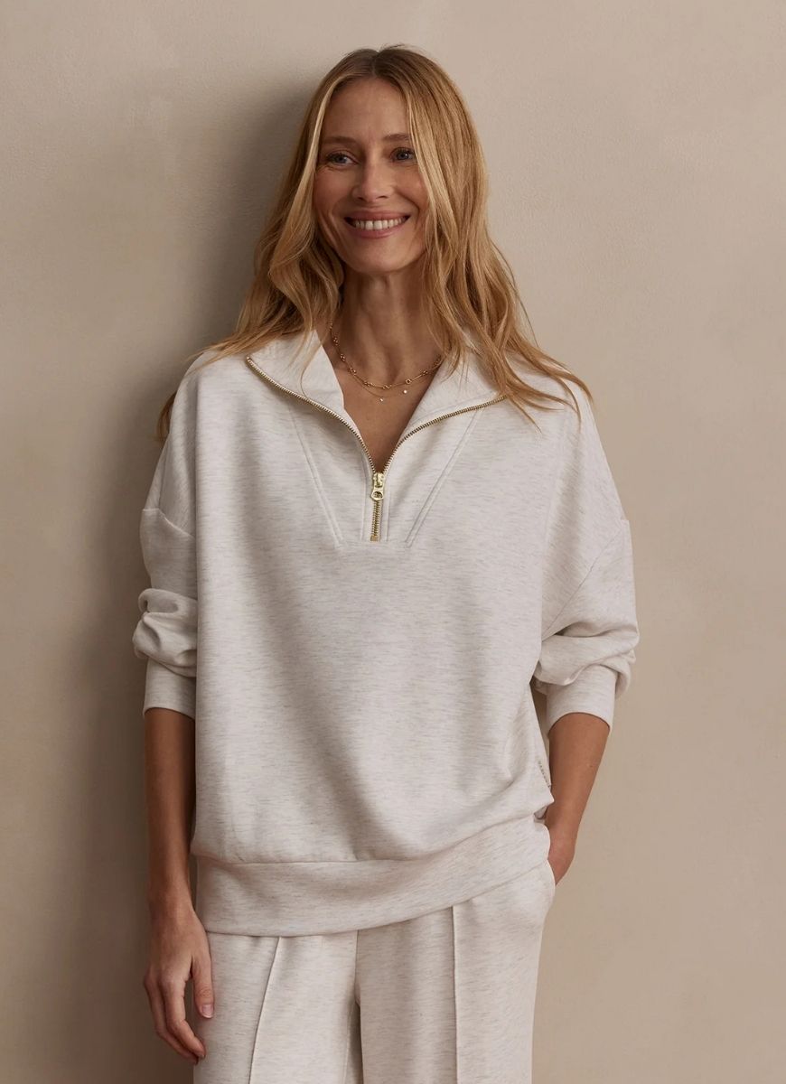 Varley Hawley Half Zip Sweat in Ivory Marl