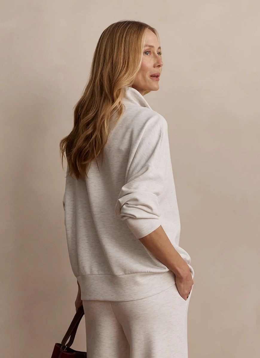 Varley Hawley Half Zip Sweat in Ivory Marl Back View