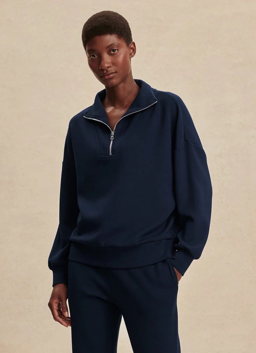 Varley Hawley Half Zip Sweatshirt in Navy Front View