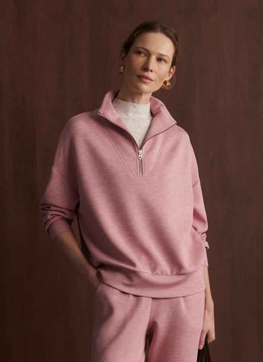 Varley Hawley Half Zip Sweatshirt in Rose Marl