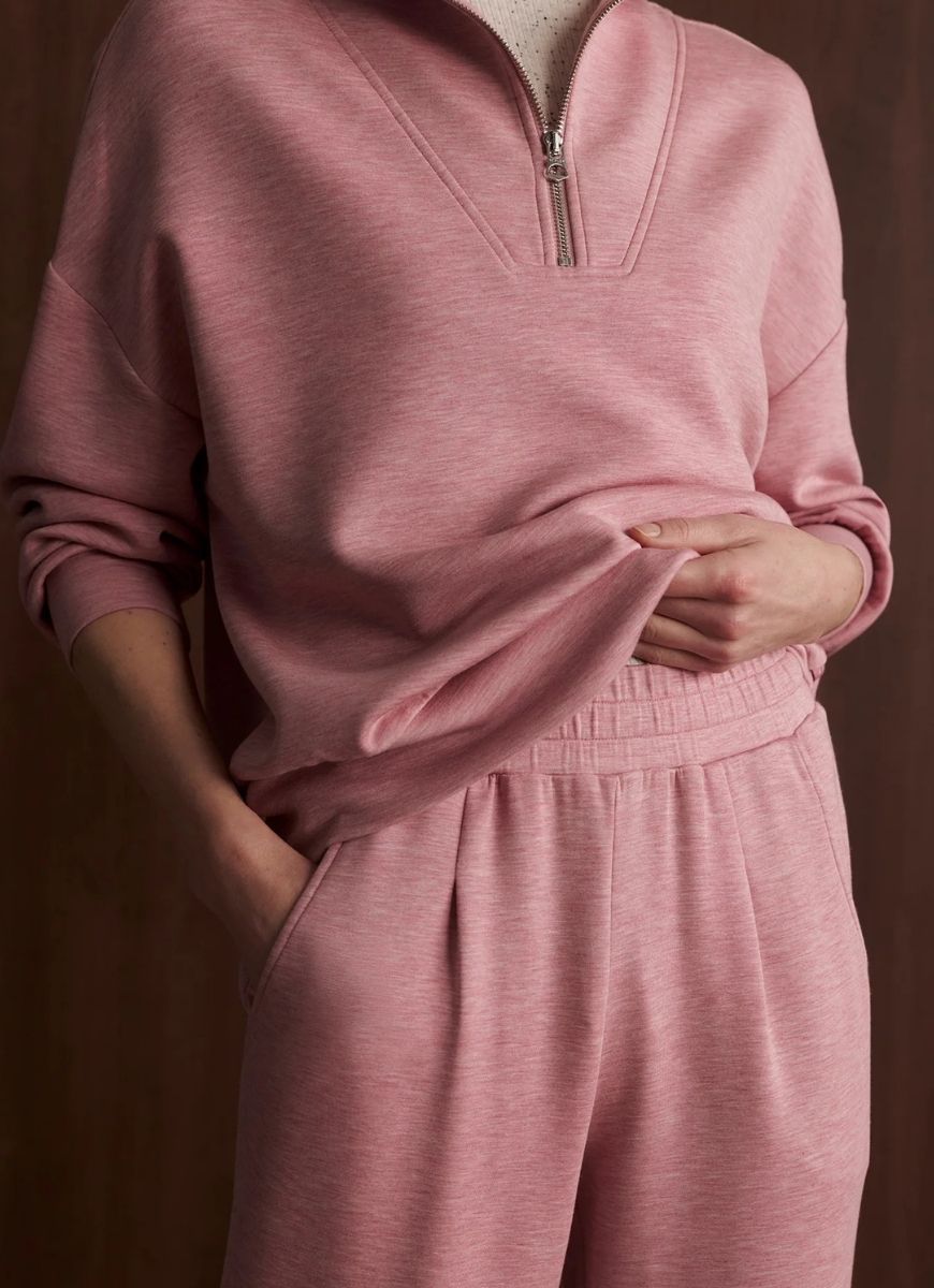 Varley Hawley Half Zip Sweatshirt in Rose Marl Close Up View