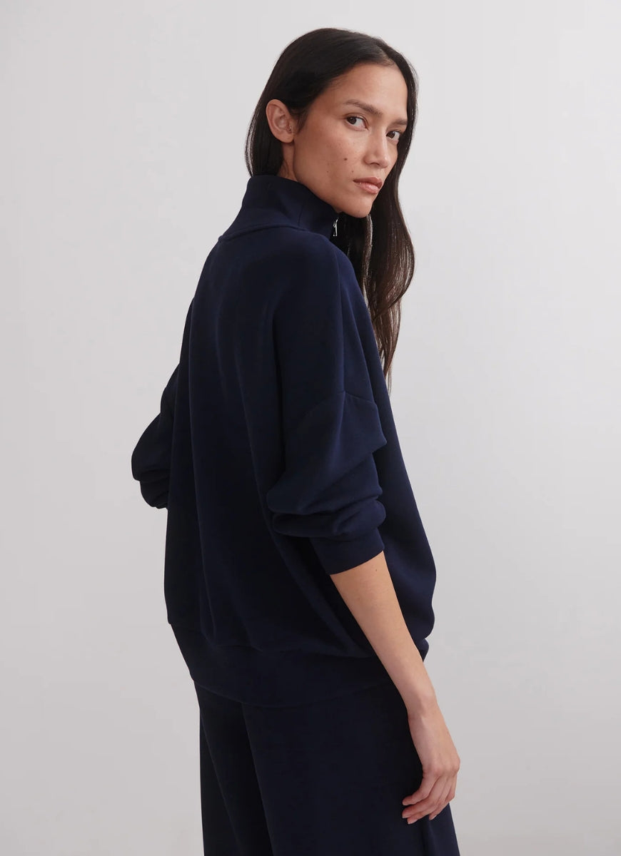 Varley Hawley Half Zip Sweatshirt in Navy Side View