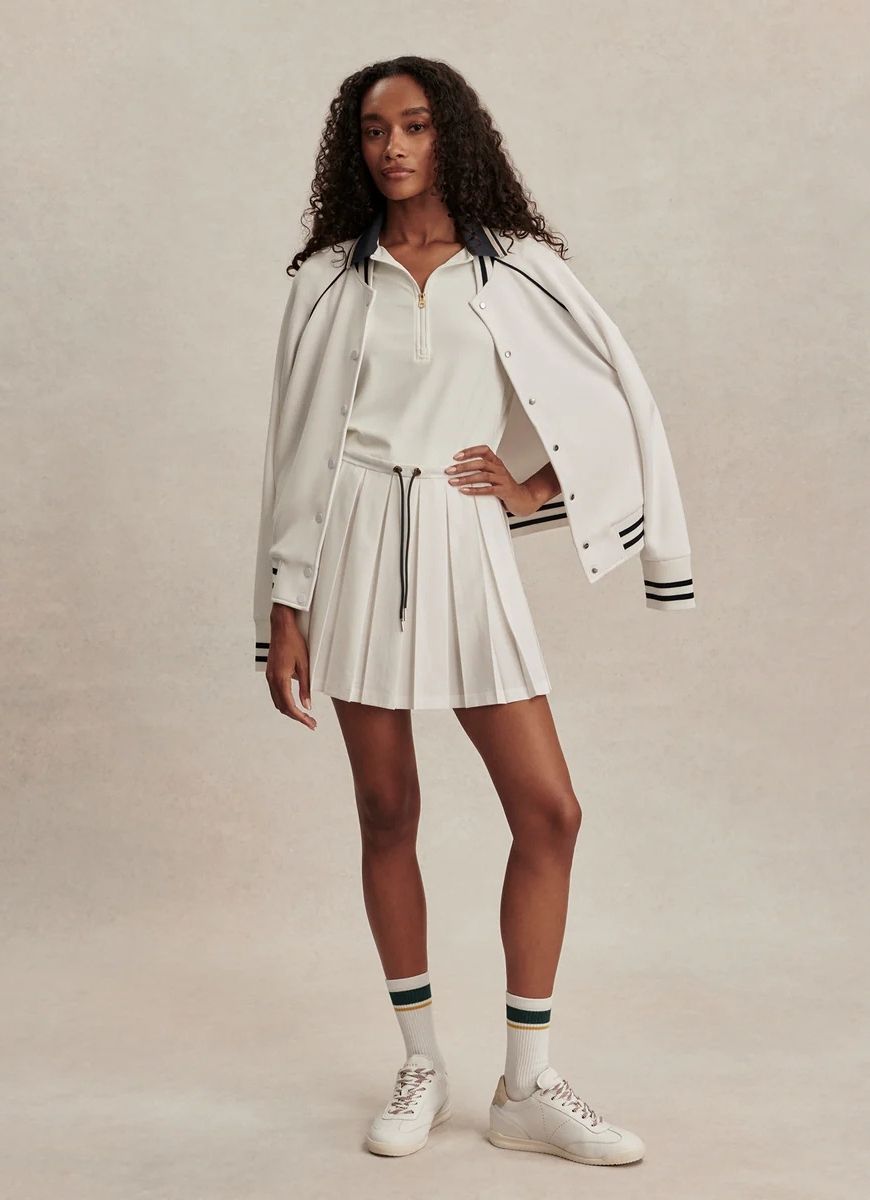 Varley Jepson Club Jacket in White Full Length Front View