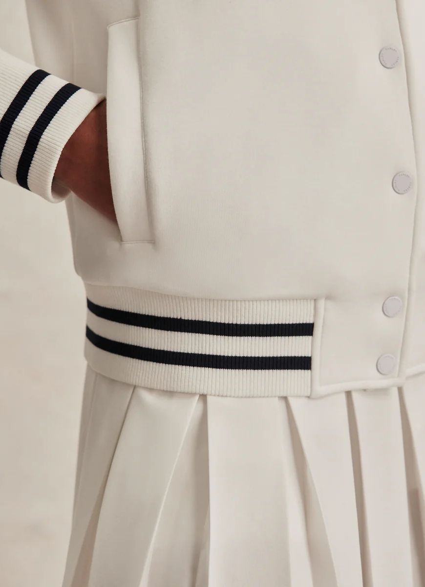 Varley Jepson Club Jacket in White Close Up View of Hand in Pocket