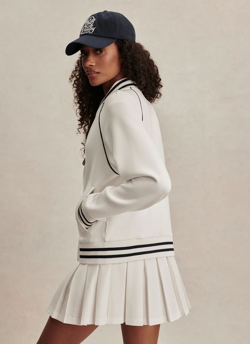 Varley Jepson Club Jacket in White Angled Side and Back View