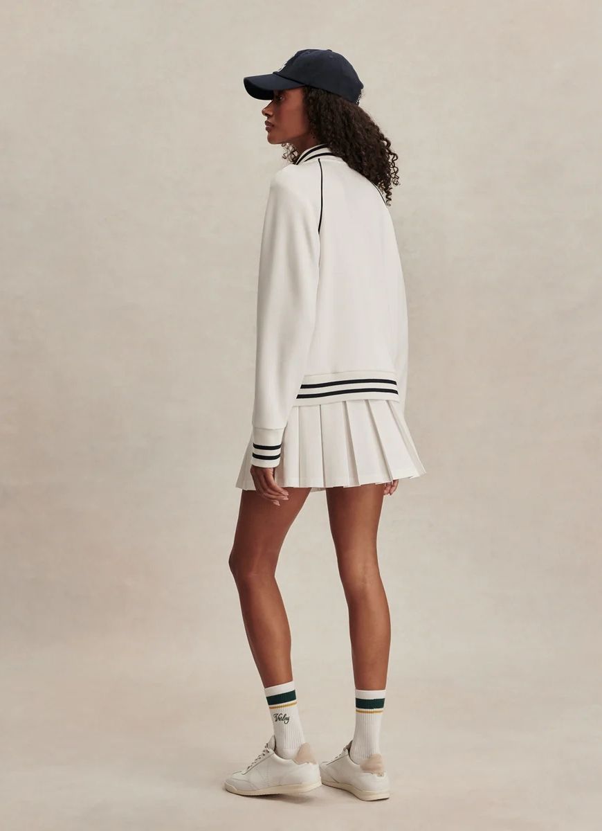 Varley Jepson Club Jacket in White Full Length Back View