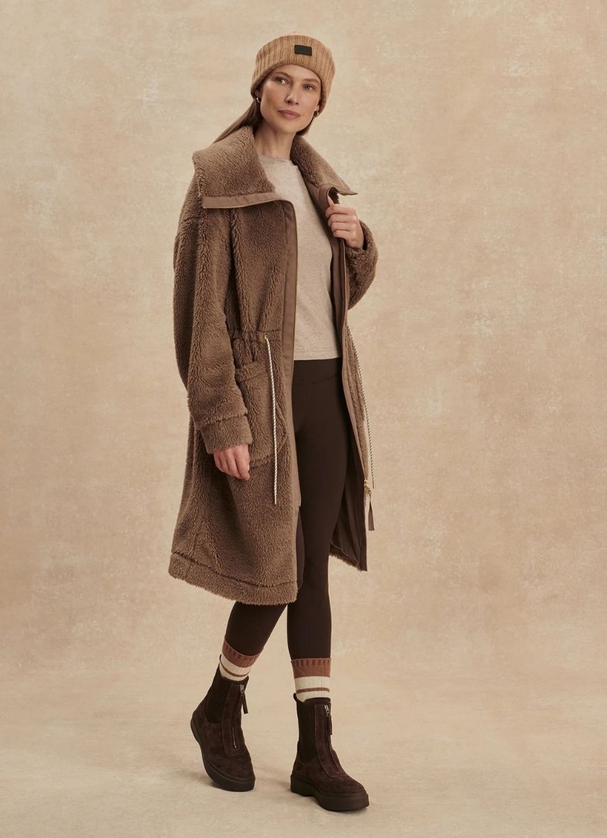 Varley Logan Sherpa Coat in Ash Taupe Full Length Front View