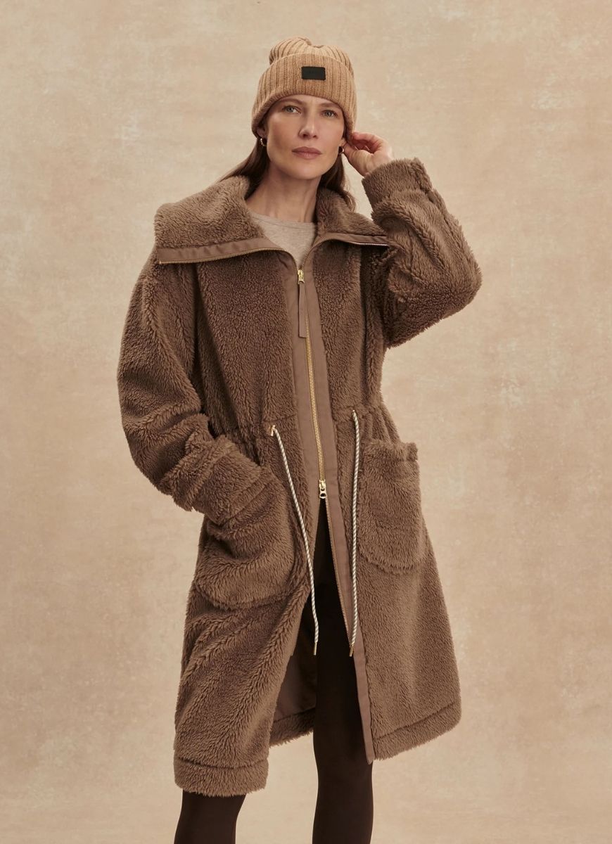 Varley Logan Sherpa Coat in Ash Taupe Front View