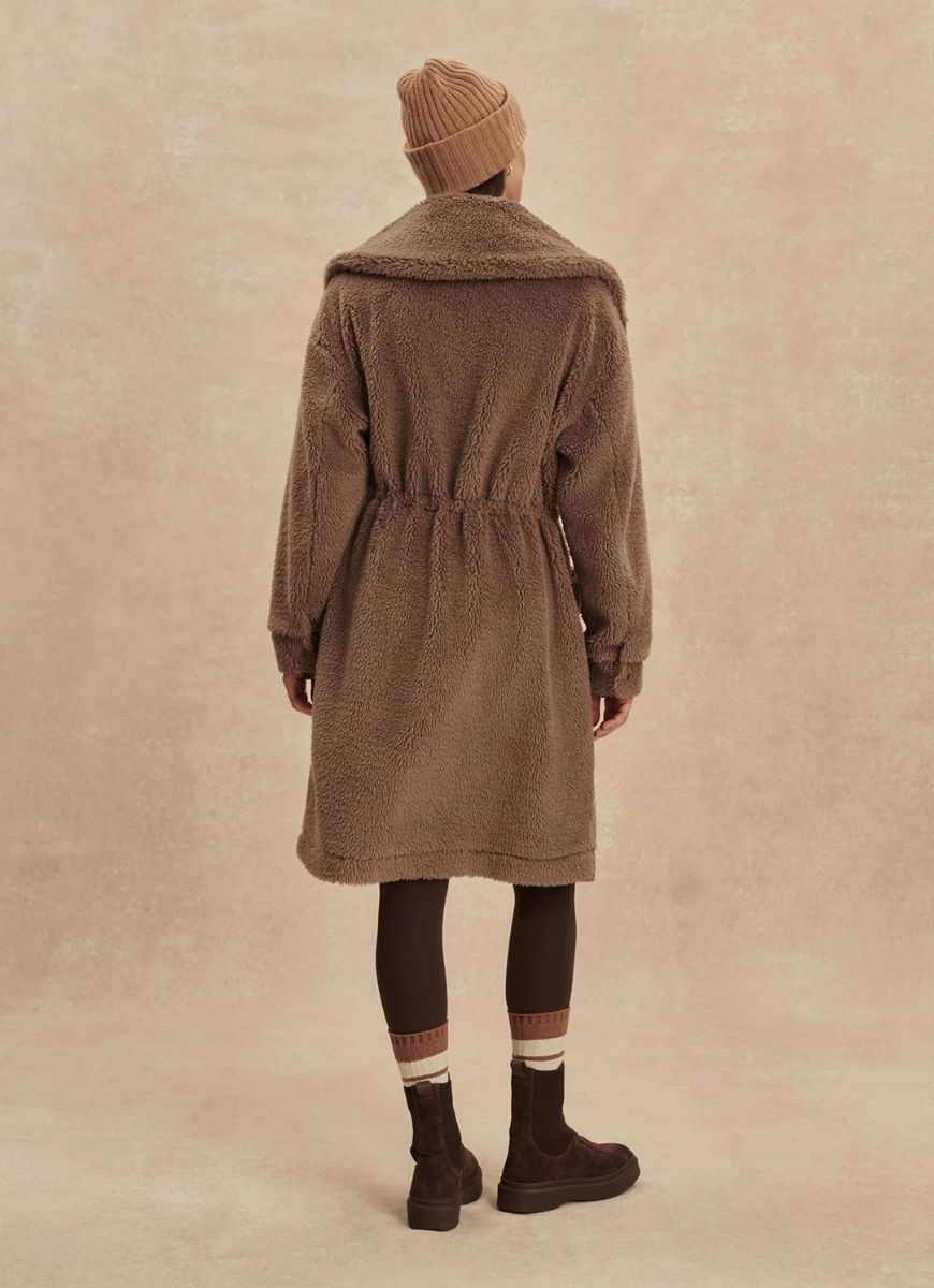 Varley Logan Sherpa Coat in Ash Taupe Full Length Back View