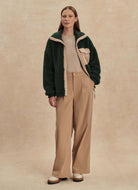Varley Lowell Sherpa Jacket in Pine Grove Full Length Front View Unzipped