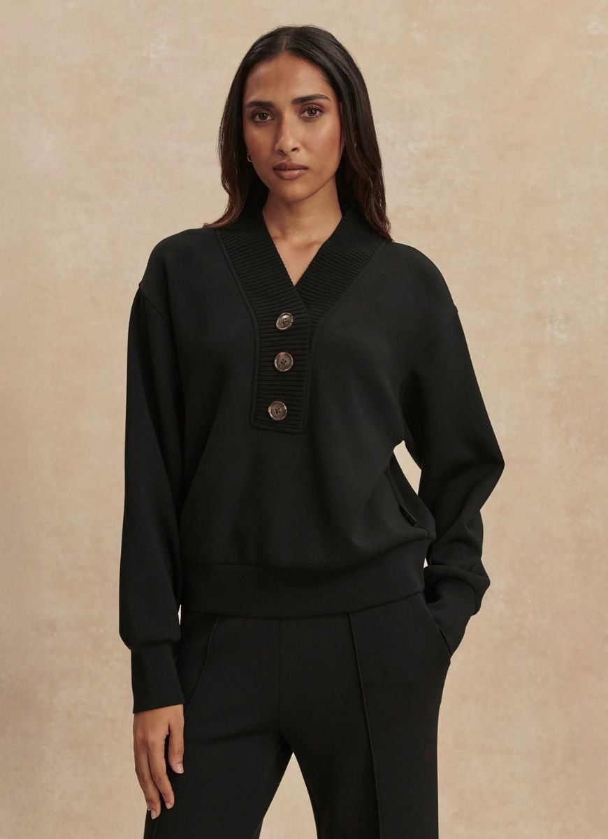Varley Lucine Button Front Sweatshirt in Black