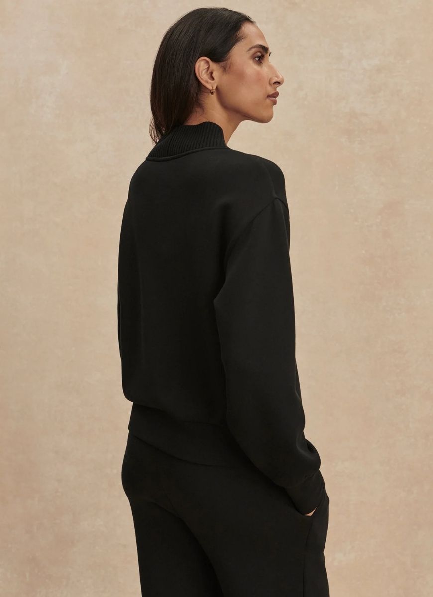 Varley Lucine Button Front Sweatshirt in Black Back and Side View
