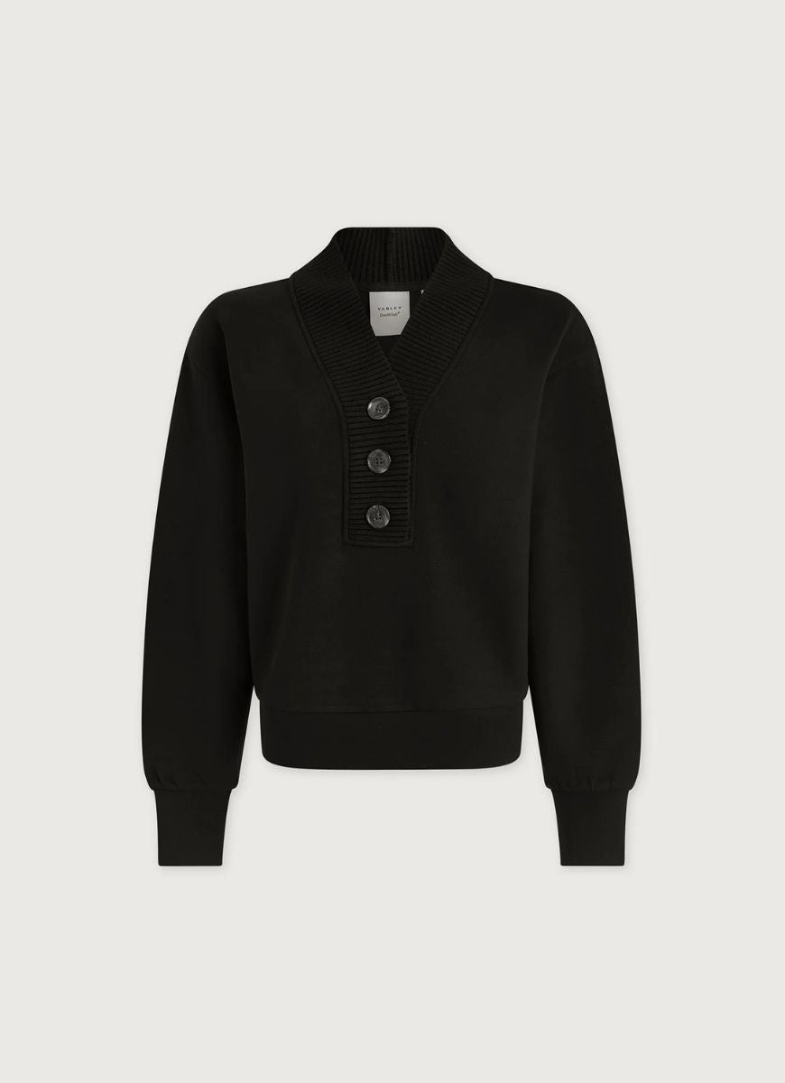 Varley Lucine Button Front Sweatshirt in Black Product Shot View
