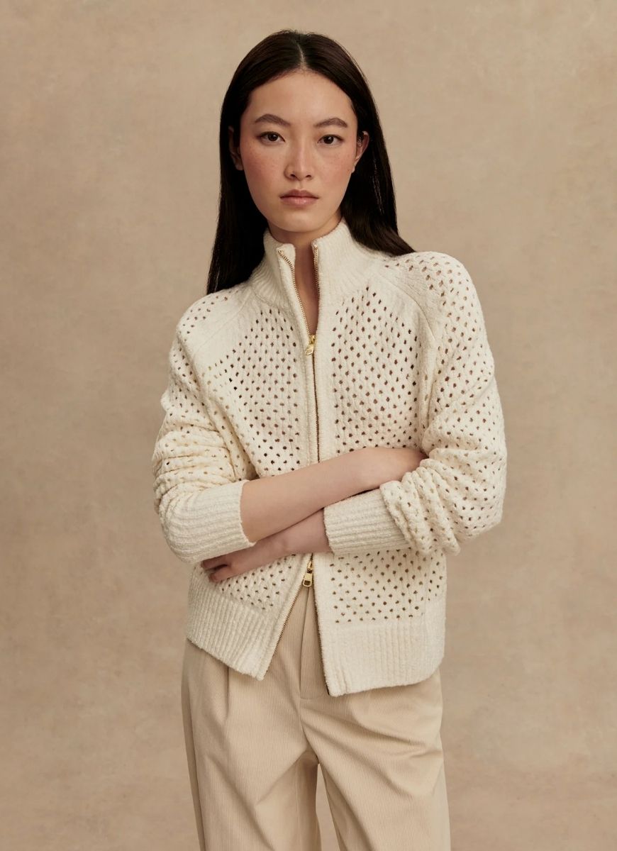 Varley Mandy Boucle Knit Jacket in Coconut Milk