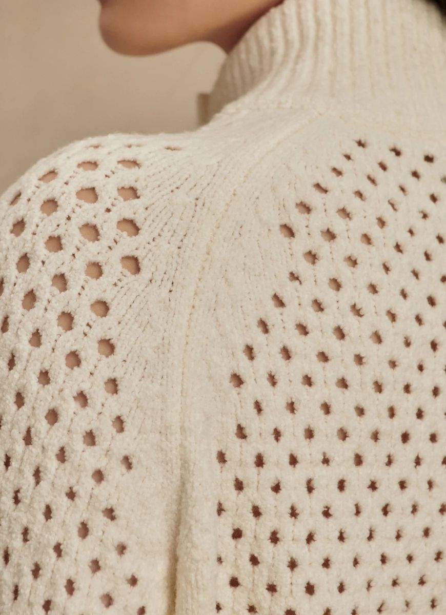 Varley Mandy Boucle Knit Jacket in Coconut Milk Close Up Back and Shoulder View