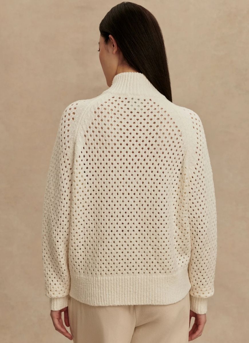 Varley Mandy Boucle Knit Jacket in Coconut Milk Back View