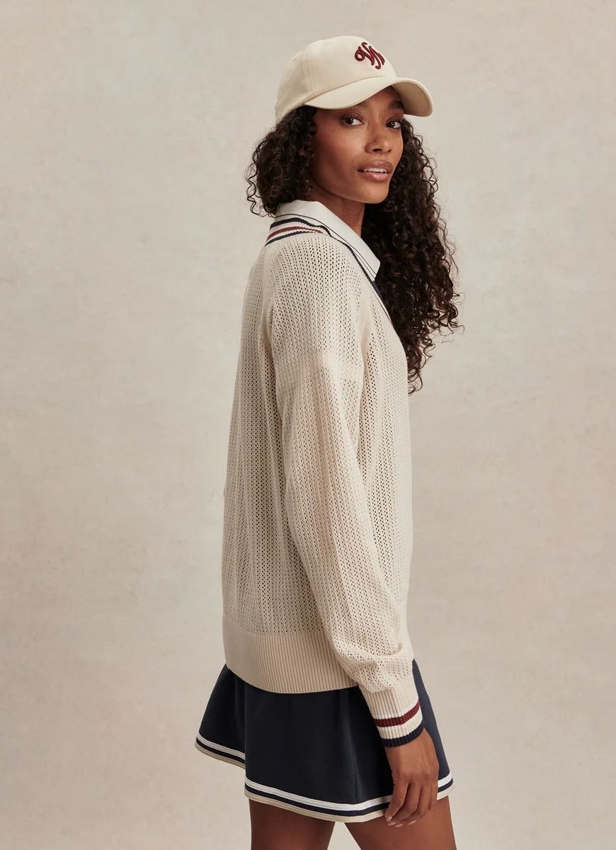 Varley Maurice V Neck Sweater in Oat Milk Side View