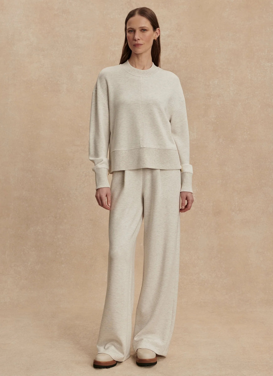 Varley Philippe Crop Sweatshirt in Ivory Marl Full Length Front View