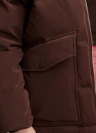 Varley The Roseville Down Jacket in Coffee Bean Close Up View of Pocket