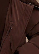 Varley The Roseville Down Jacket in Coffee Bean Close Up View of Inner Zipper Compartment