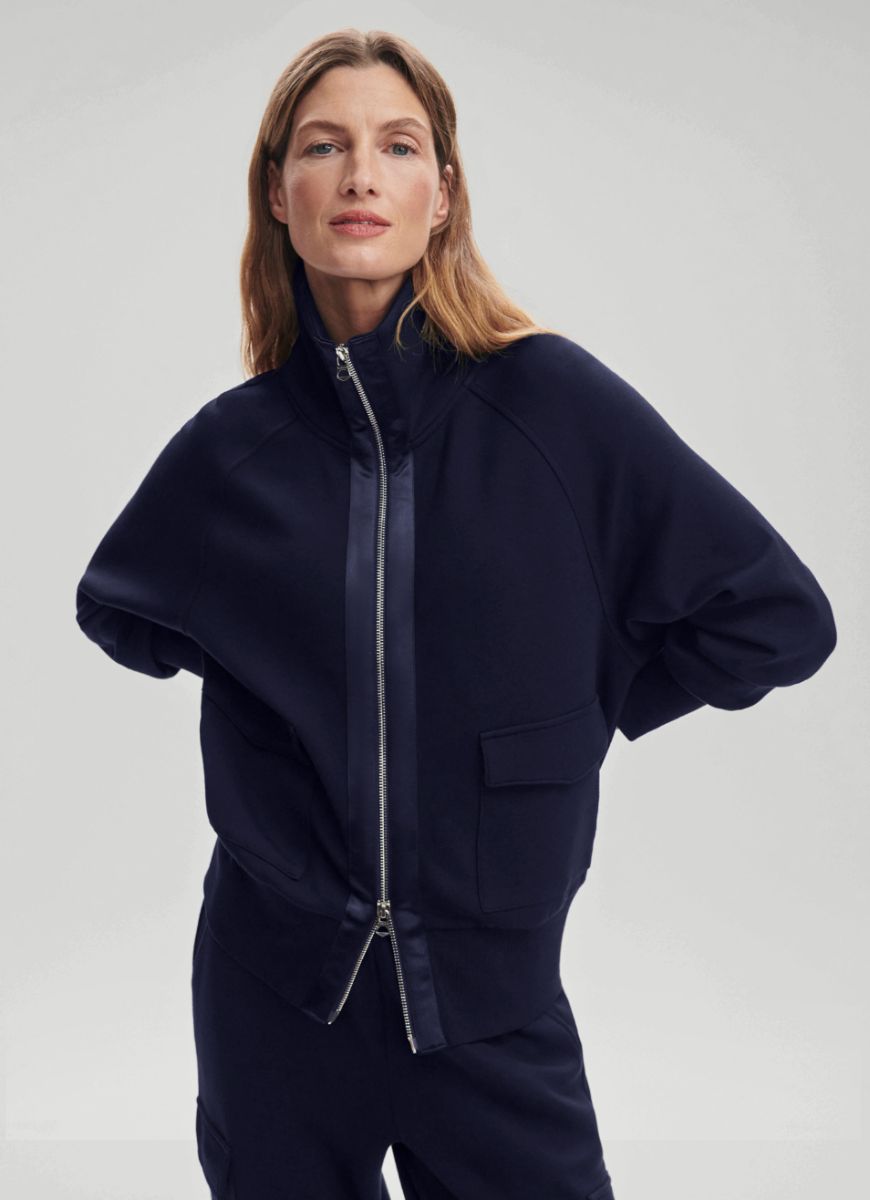 Varley Roxbury Zip-Through Sweatshirt Blue Nights Front View Zipped Up