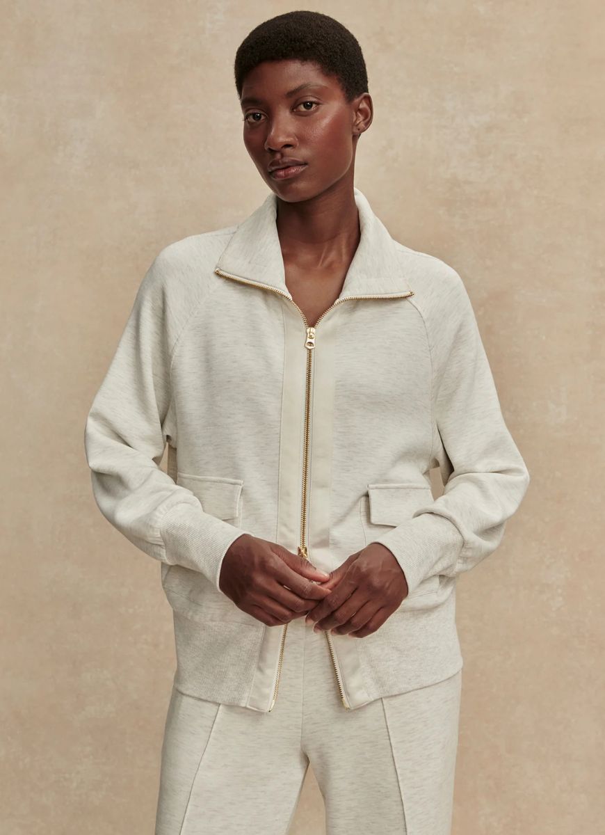 Varley Roxbury Zip-Through Sweatshirt in Ivory Marl