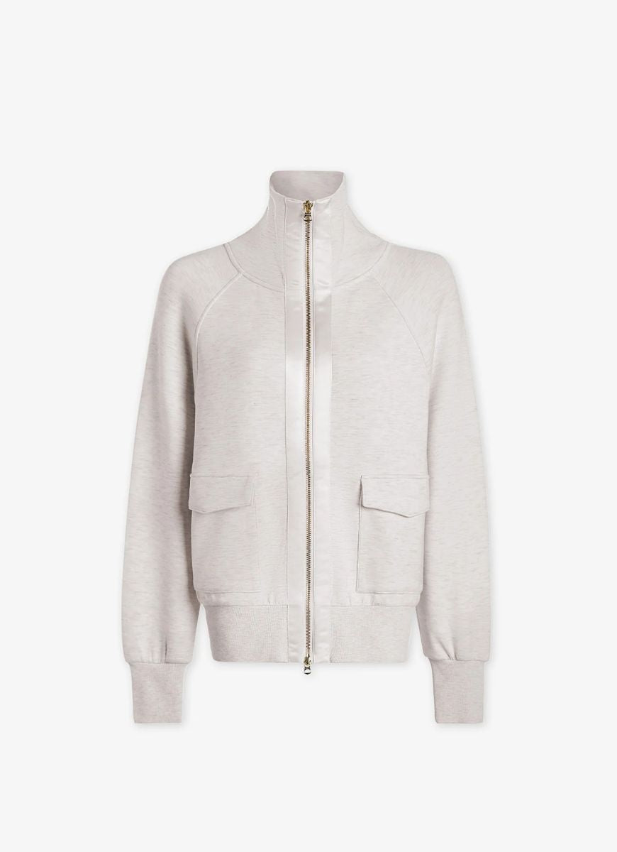 Varley Roxbury Zip-Through Sweatshirt in Ivory Marl Product Shot View