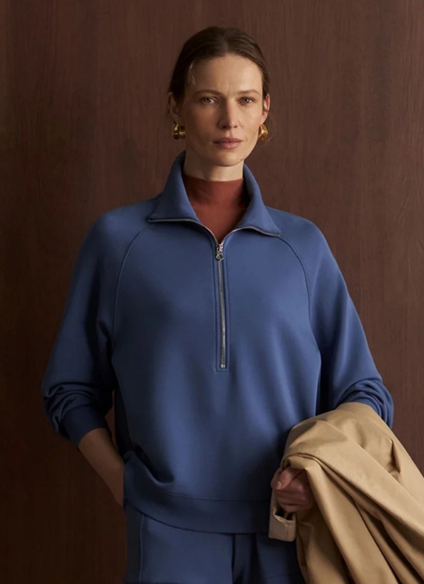 Varley Selene Half Zip Sweatshirt in Bijou Blue Front View