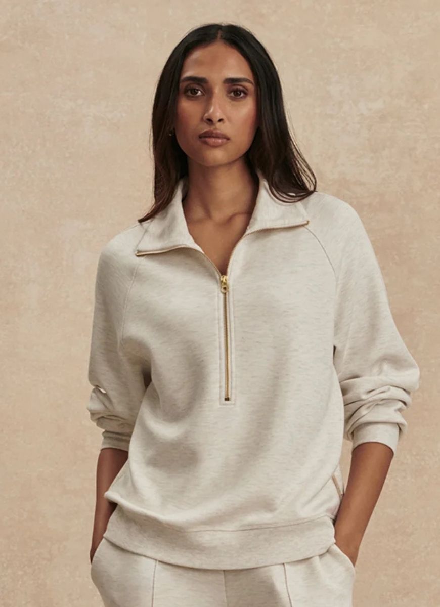 Varley Selene Half Zip Sweatshirt in Ivory Marl