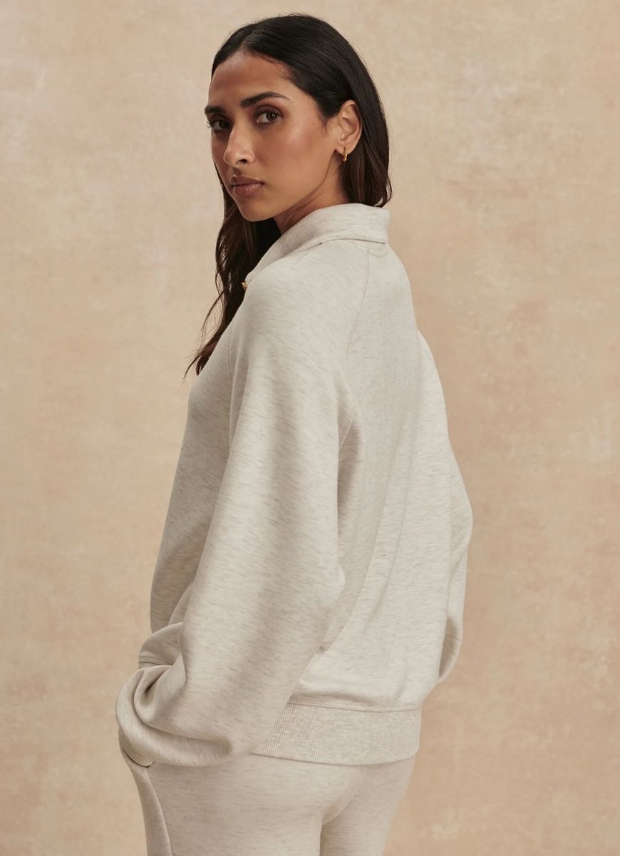 Varley Selene Half Zip Sweatshirt in Ivory Marl Back And Side View
