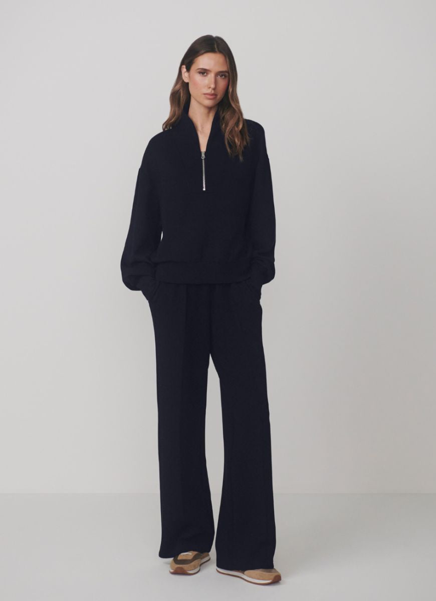Varley The Wide Leg Pant 30” in Blue Nights Full Length Front View With Hands in Pockets