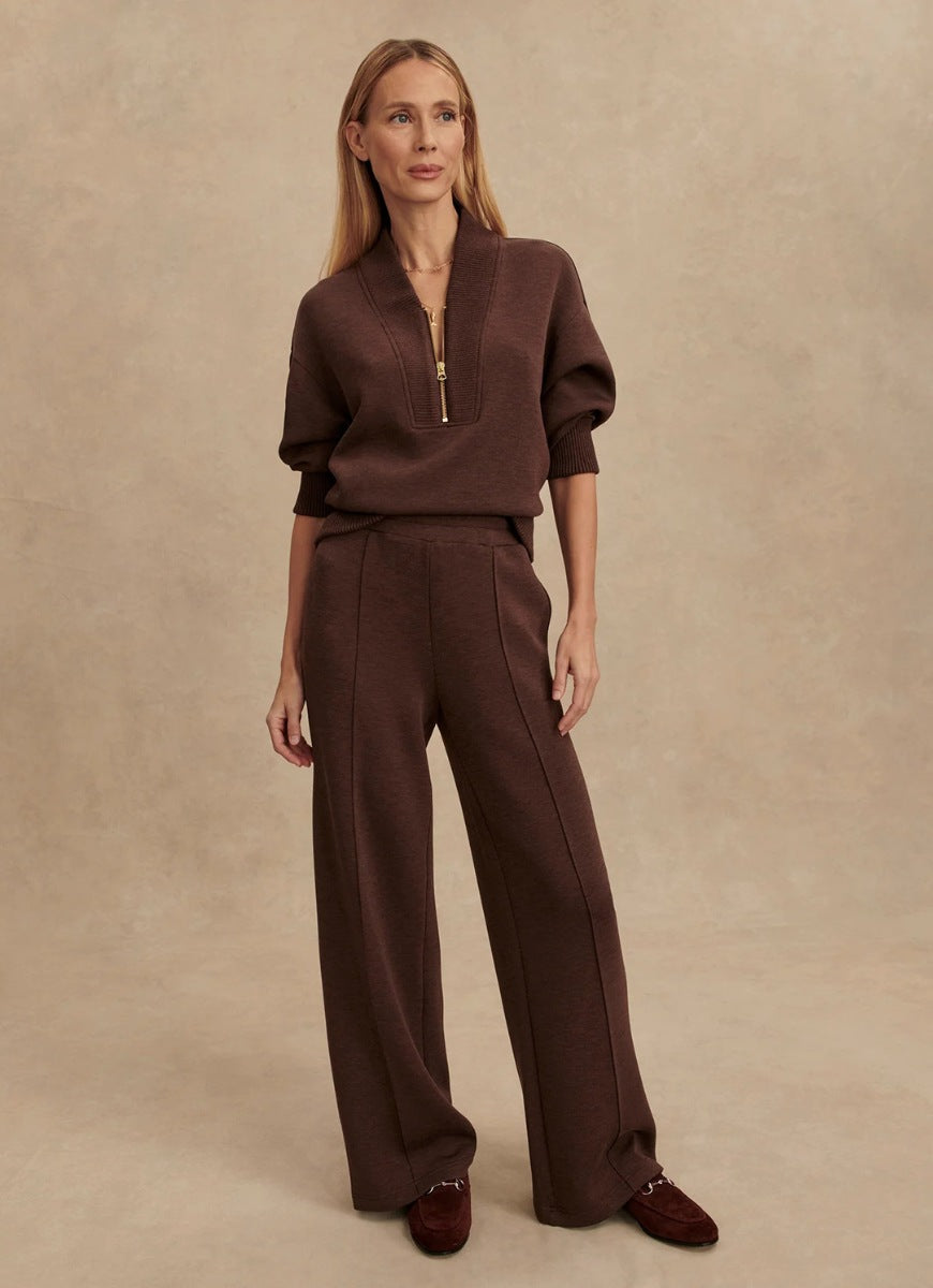 Varley The Wide Leg Pant 30” in Coffee Bean Marl Full Length Front View