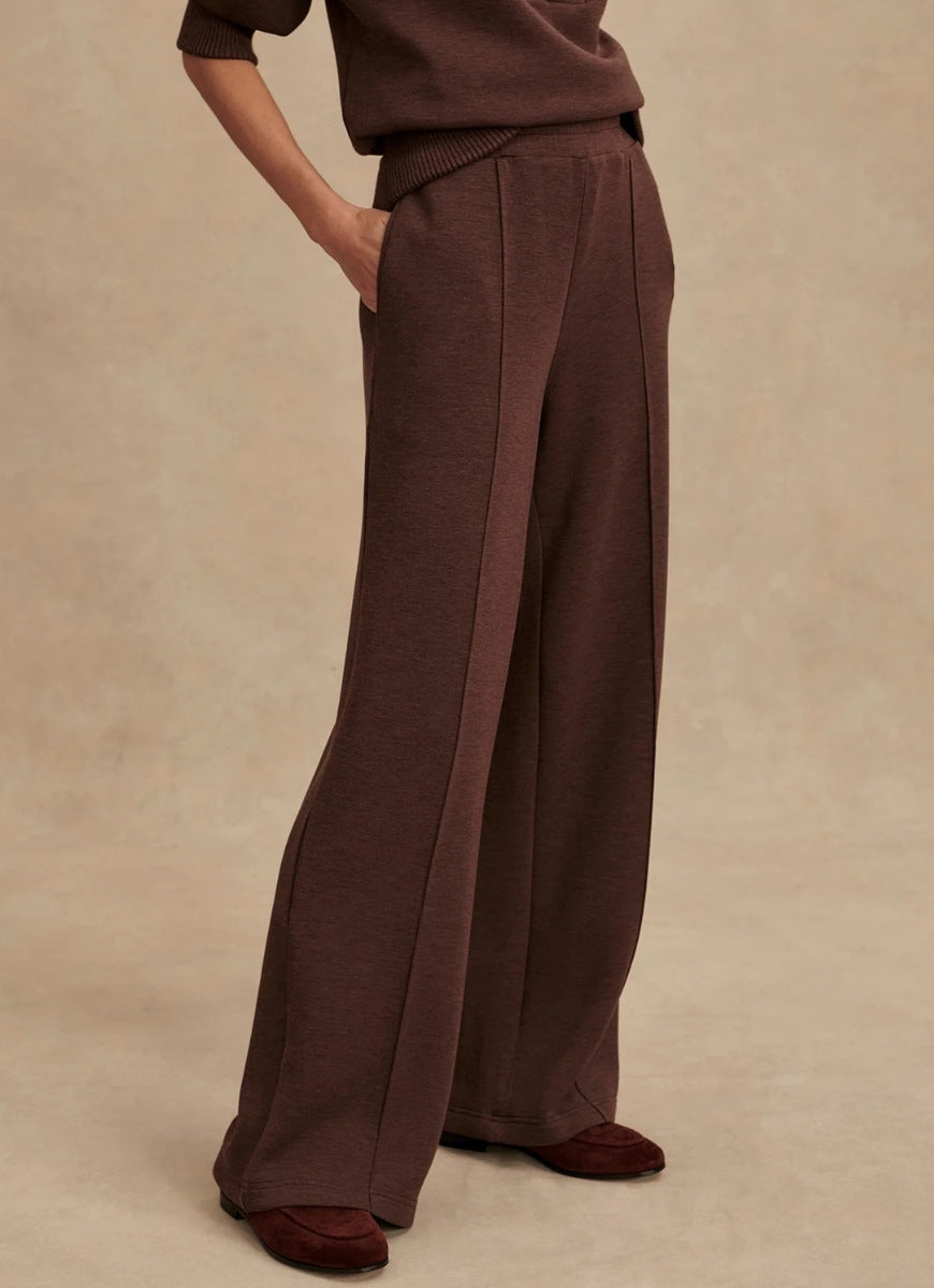 Varley The Wide Leg Pant 30” in Coffee Bean Marl Angled Side and Front View
