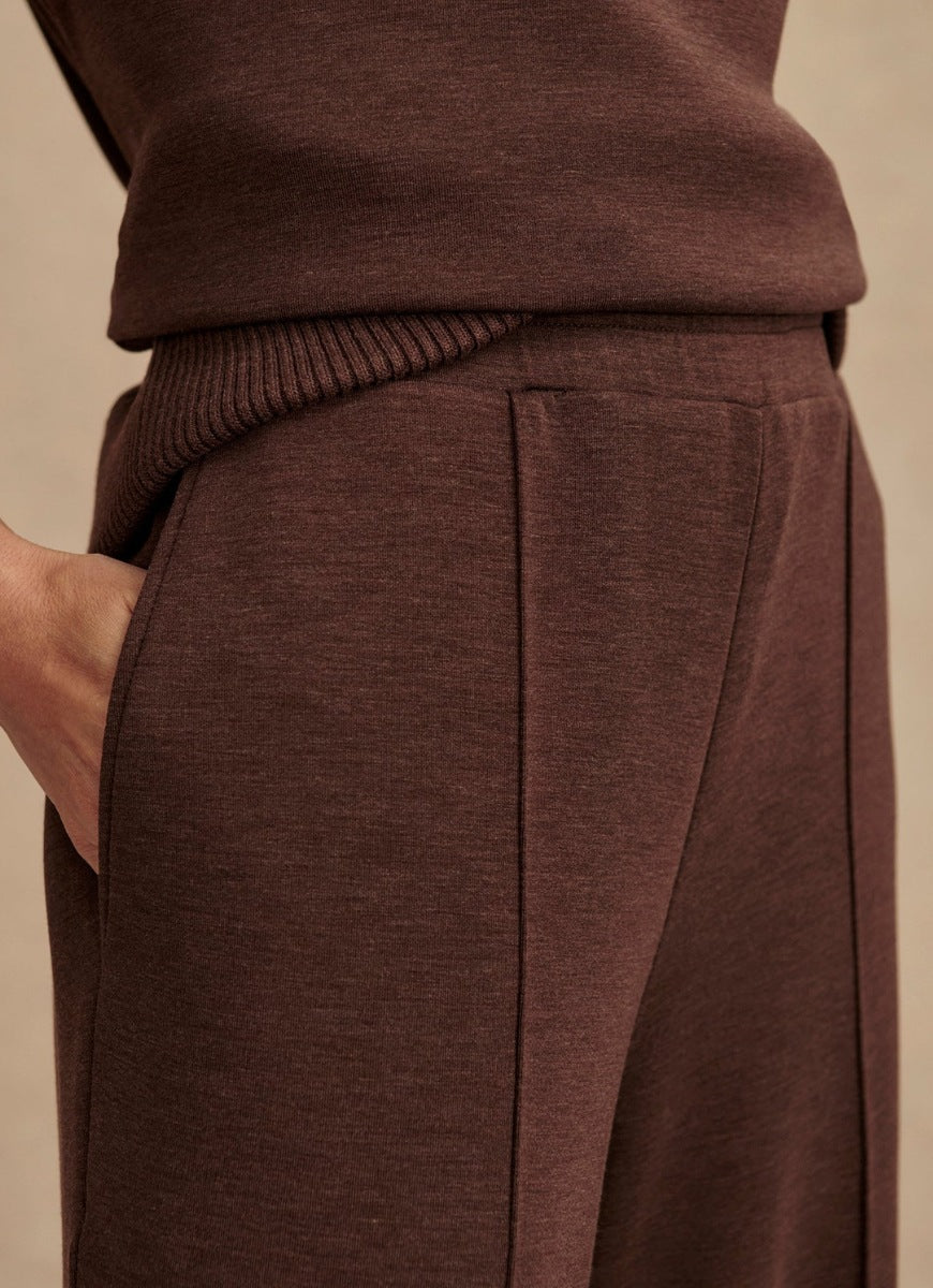 Varley The Wide Leg Pant 30” in Coffee Bean Marl Close Up View of Hand in Pocket