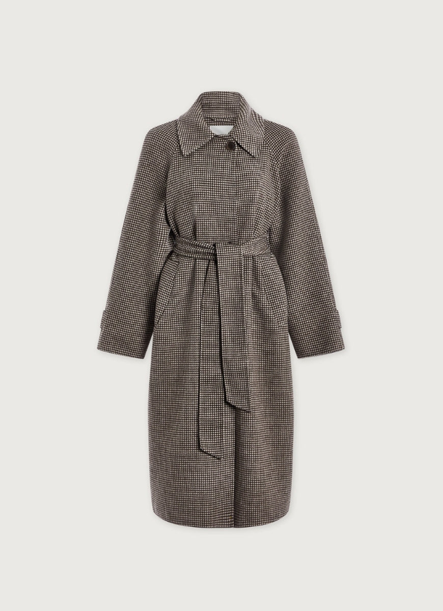 Varley Tomlinson Belted Long Coat in Deep Taupe/Sandshell Puppytooth Product Shot View