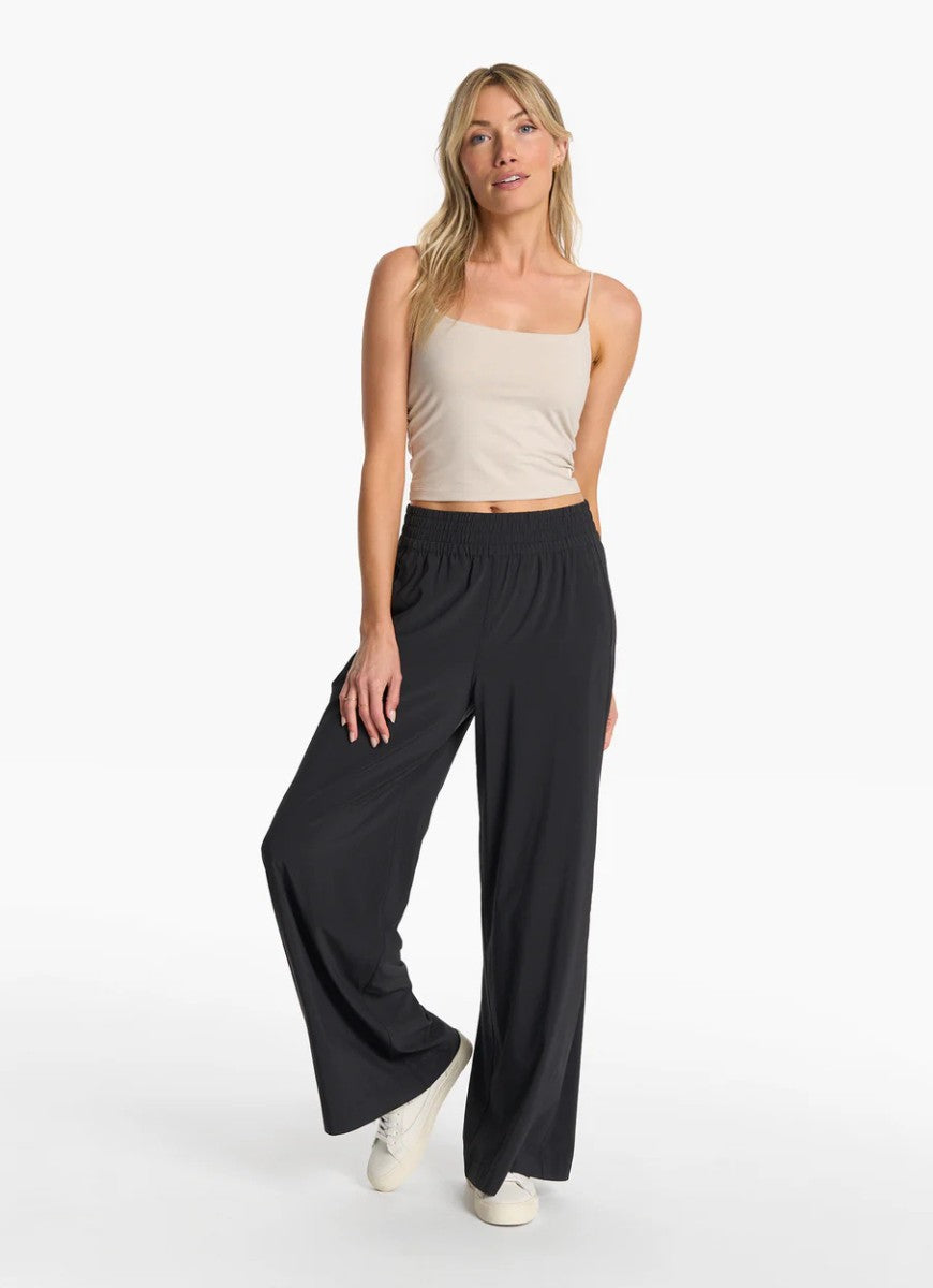 Vuori Women's Villa Wide Leg Pant in Black Full Length Front View