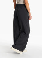 Vuori Women's Villa Wide Leg Pant in Black Side and Back View
