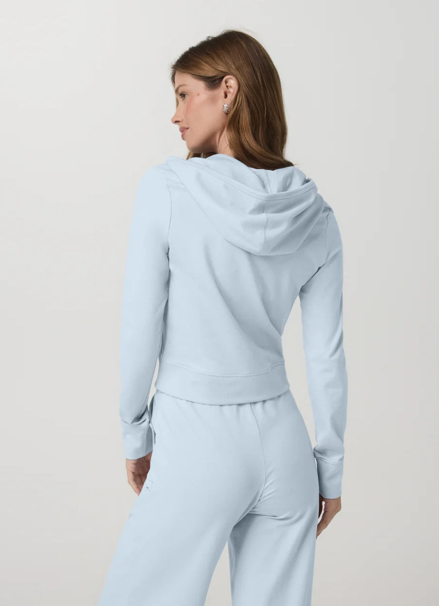 Vuori Halo Mini Full Zip Hoodie in Soft Sky Heather Back View