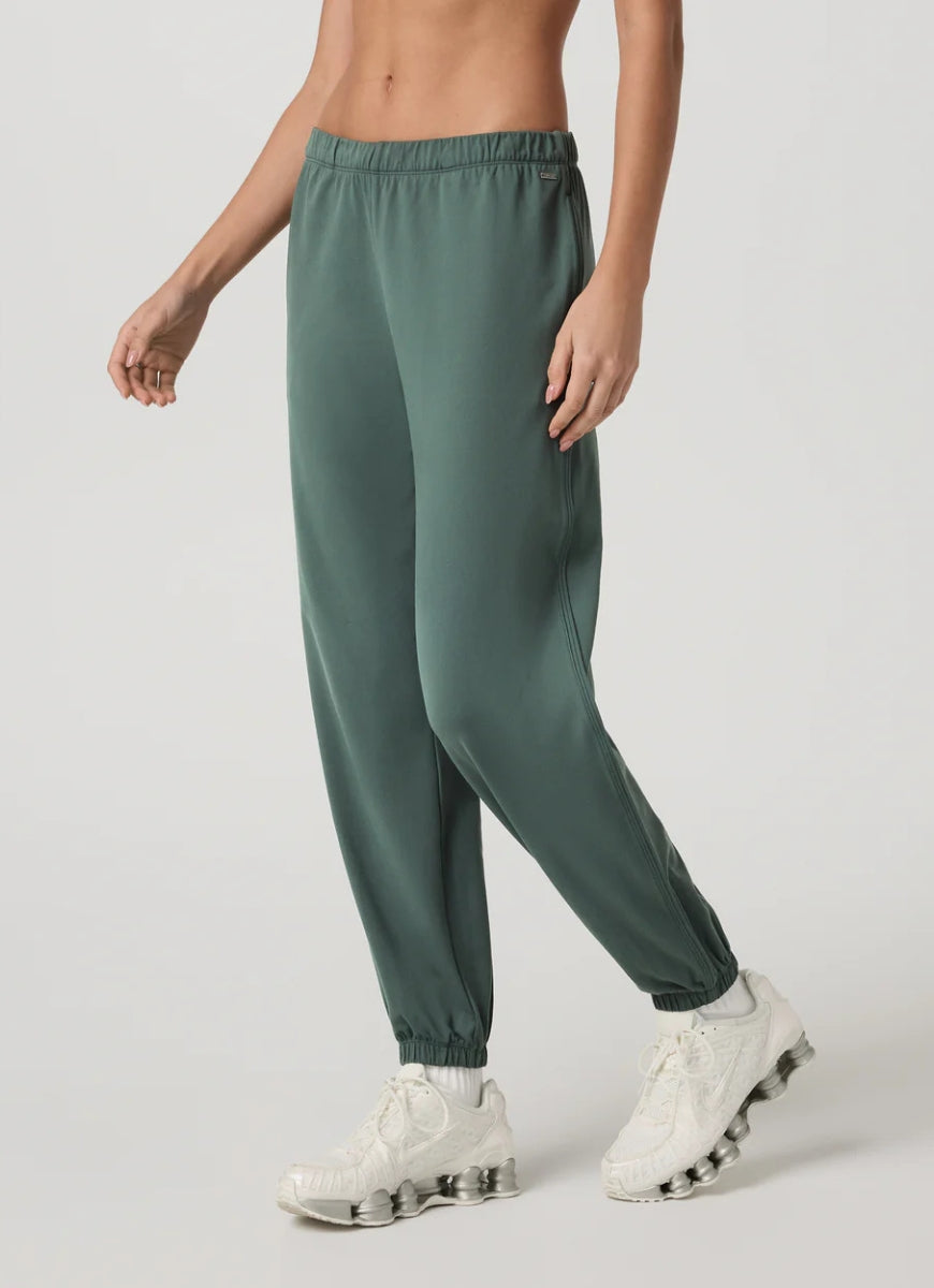 Vuori Halo Modern Sweatpant in Agate Green Angled Side View