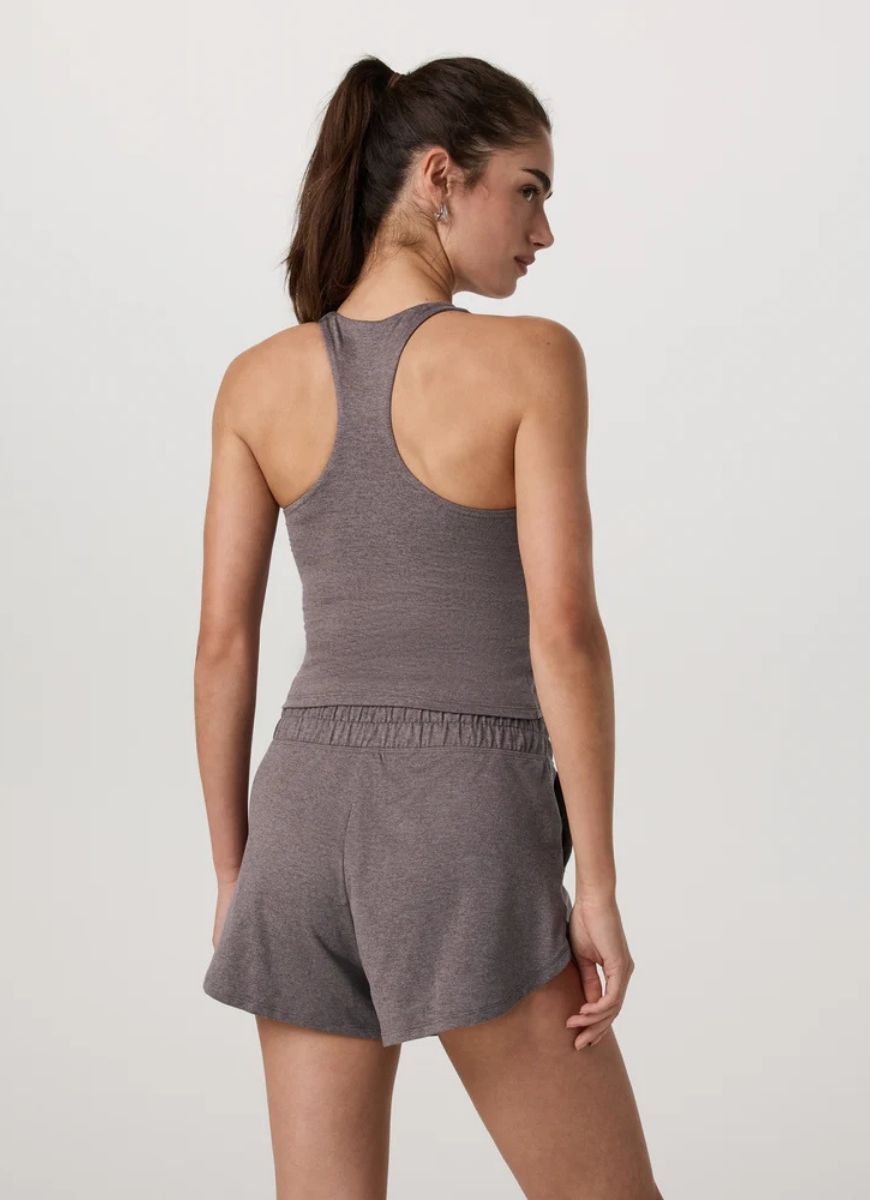 Vuori Halo Performance Crop 2.0 in Huckleberry Heather Back View