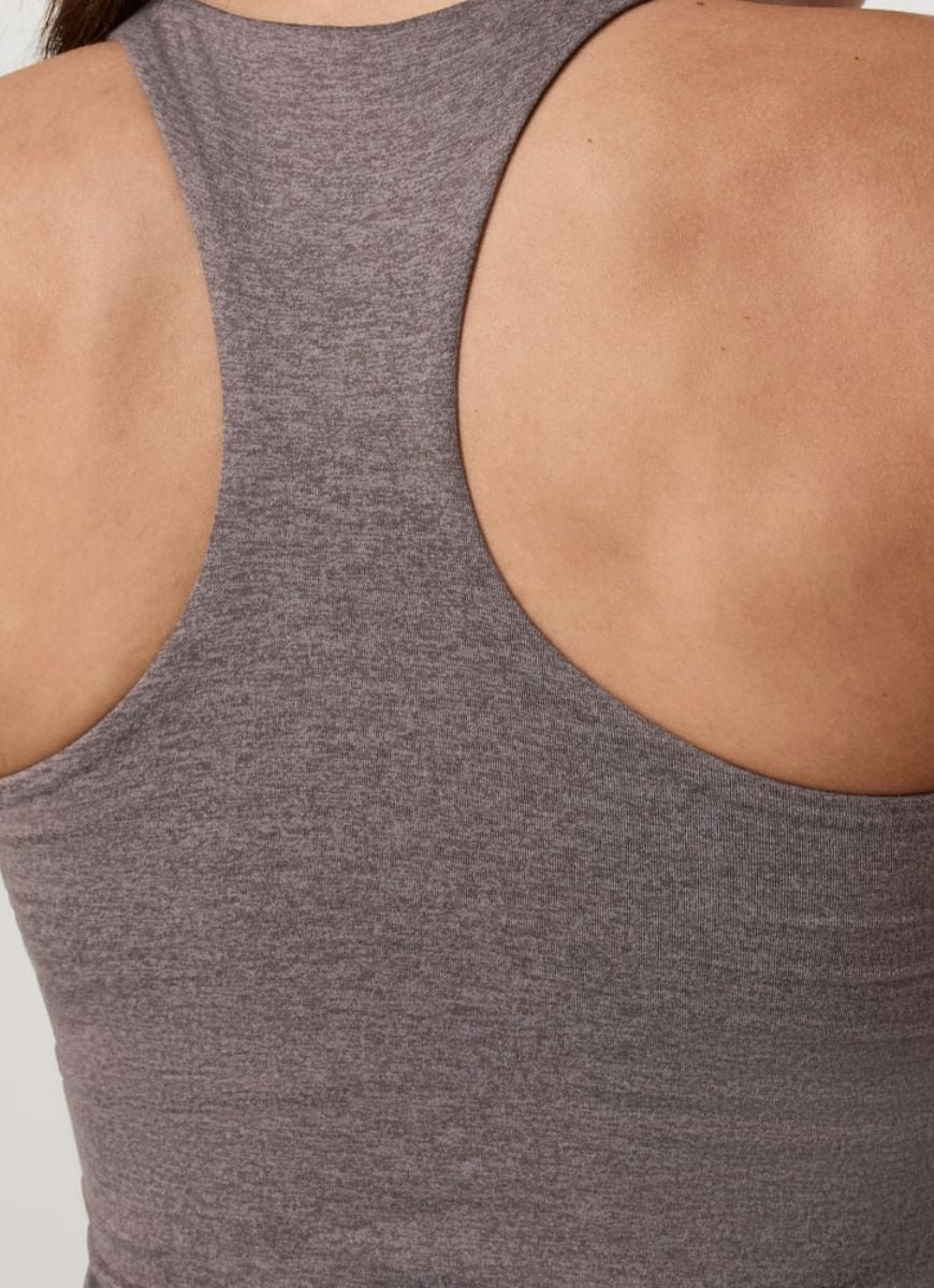 Vuori Halo Performance Crop 2.0 in Huckleberry Heather Close Up Back View