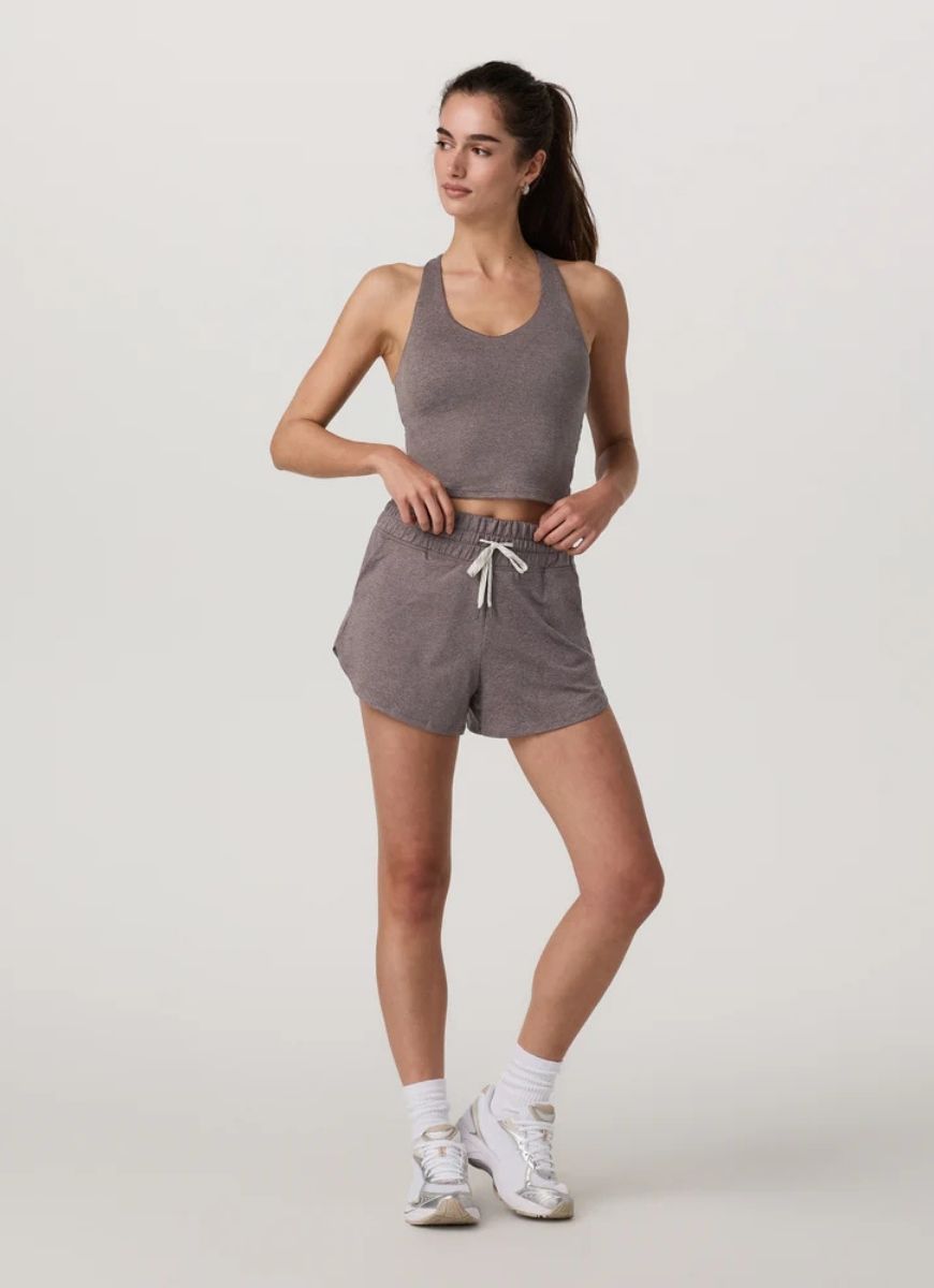 Vuori Halo Performance Crop 2.0 in Huckleberry Heather Alternate Full Length Front View