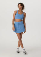 Vuori Yosemite Longline Sports Bra in Light French Blue Full Length Front View