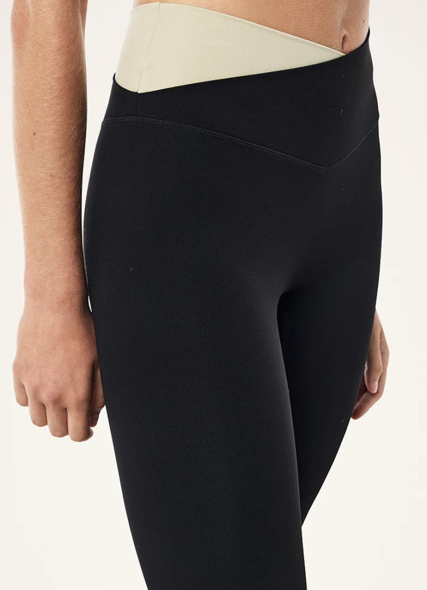 P.E Nation Wander Full Length Legging in Black/Biscuit Close Up Angled Side View