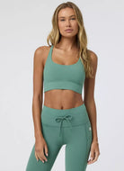 Vuori Yosemite Longline Bra in Hedge Green Front View