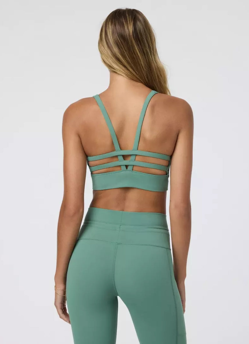 Vuori Yosemite Longline Bra in Hedge Green Back View