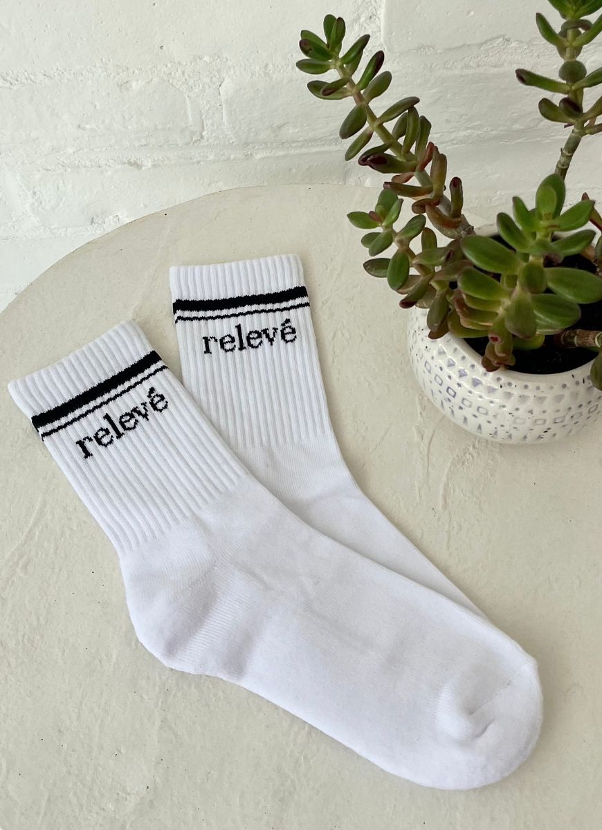 relevé Crew Socks in White with Black Logo